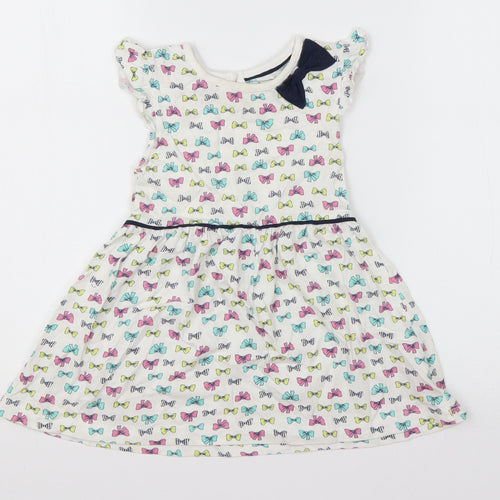 Young Dimension Girls White Geometric Cotton T-Shirt Dress  Size 18-24 Months  Roll Neck Pullover