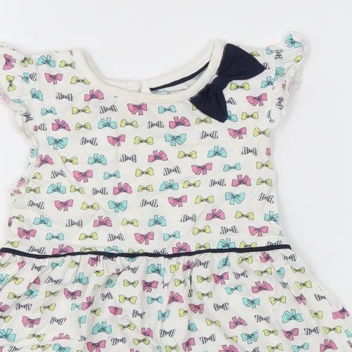 Young Dimension Girls White Geometric Cotton T-Shirt Dress  Size 18-24 Months  Roll Neck Pullover