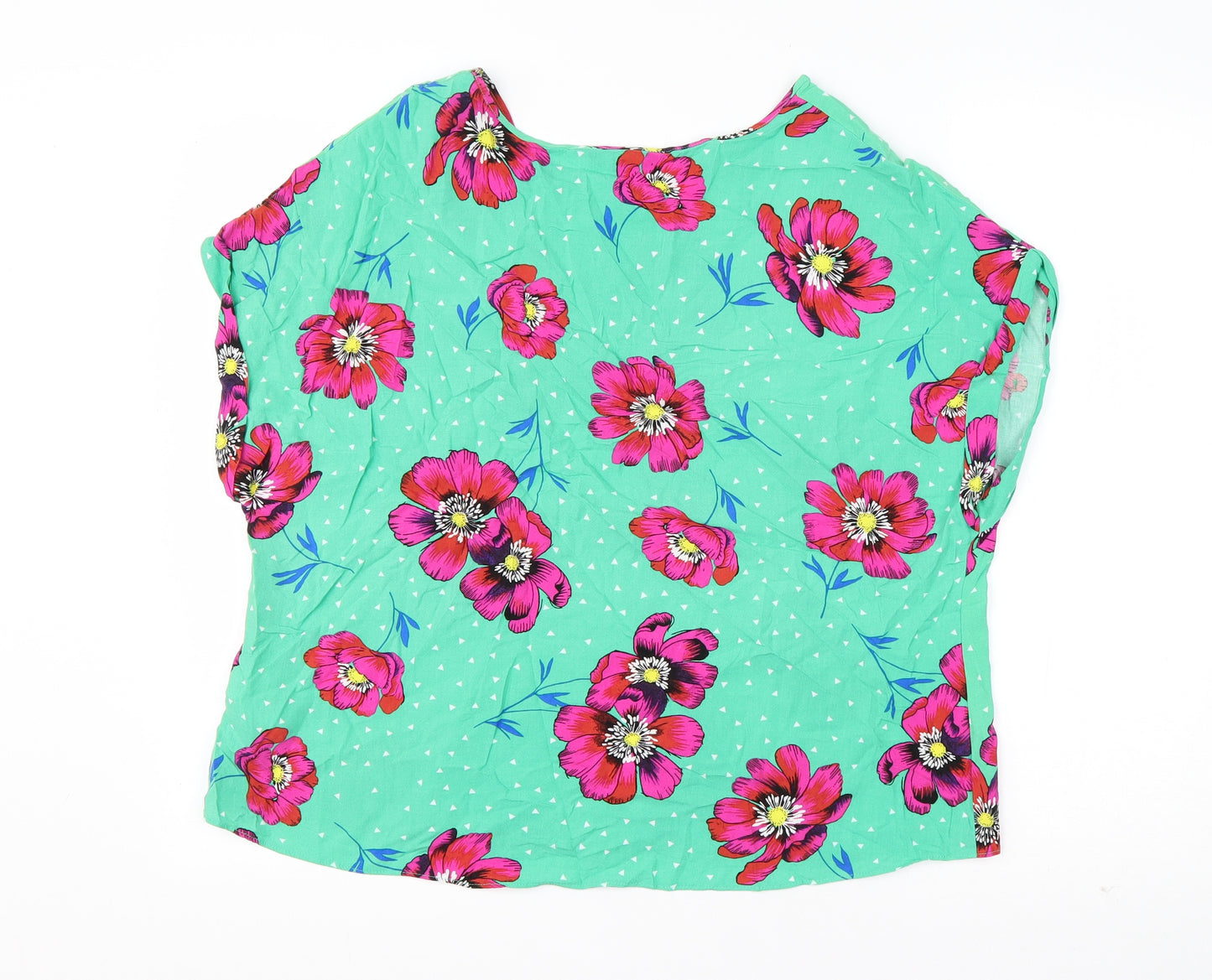 Peacocks Womens Green Floral Viscose Basic T-Shirt Size 16 Boat Neck