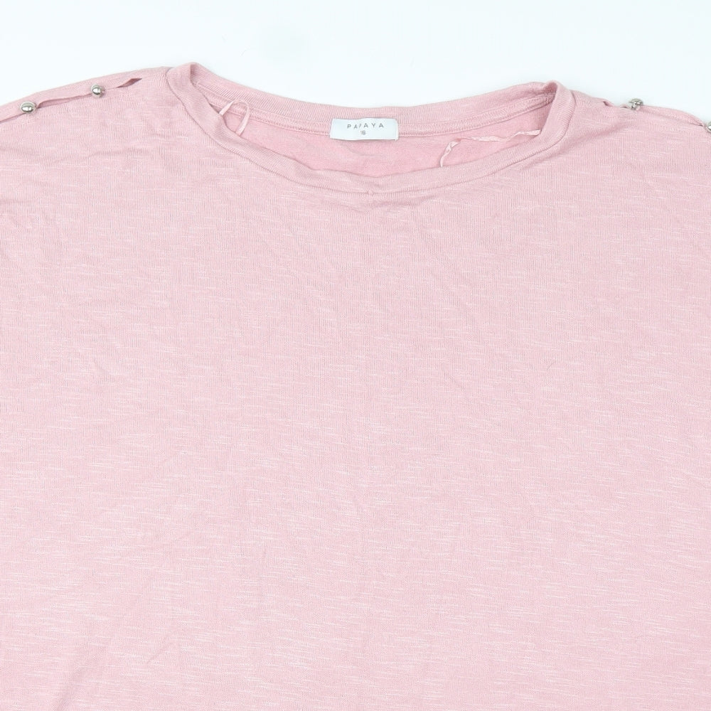 Papaya Womens Pink  Viscose Basic T-Shirt Size 16 Boat Neck