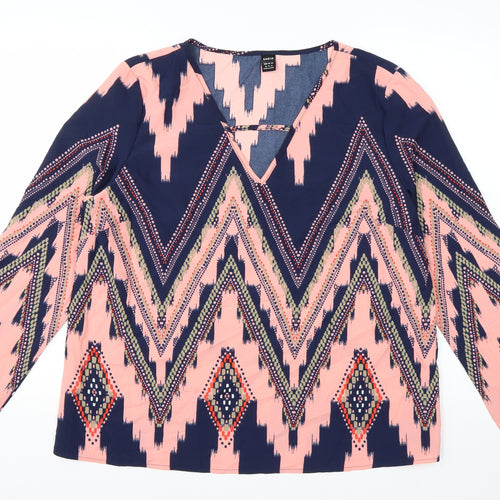 SheIn Womens Pink Striped Polyester Basic Blouse Size XL V-Neck