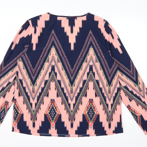 SheIn Womens Pink Striped Polyester Basic Blouse Size XL V-Neck