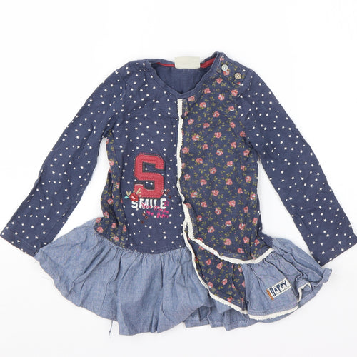 NEXT Boys Blue Geometric Cotton T-Shirt Dress  Size 18-24 Months  Round Neck Pullover