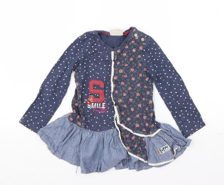 NEXT Boys Blue Geometric Cotton T-Shirt Dress Size 18-24 Months Round Neck Pullover