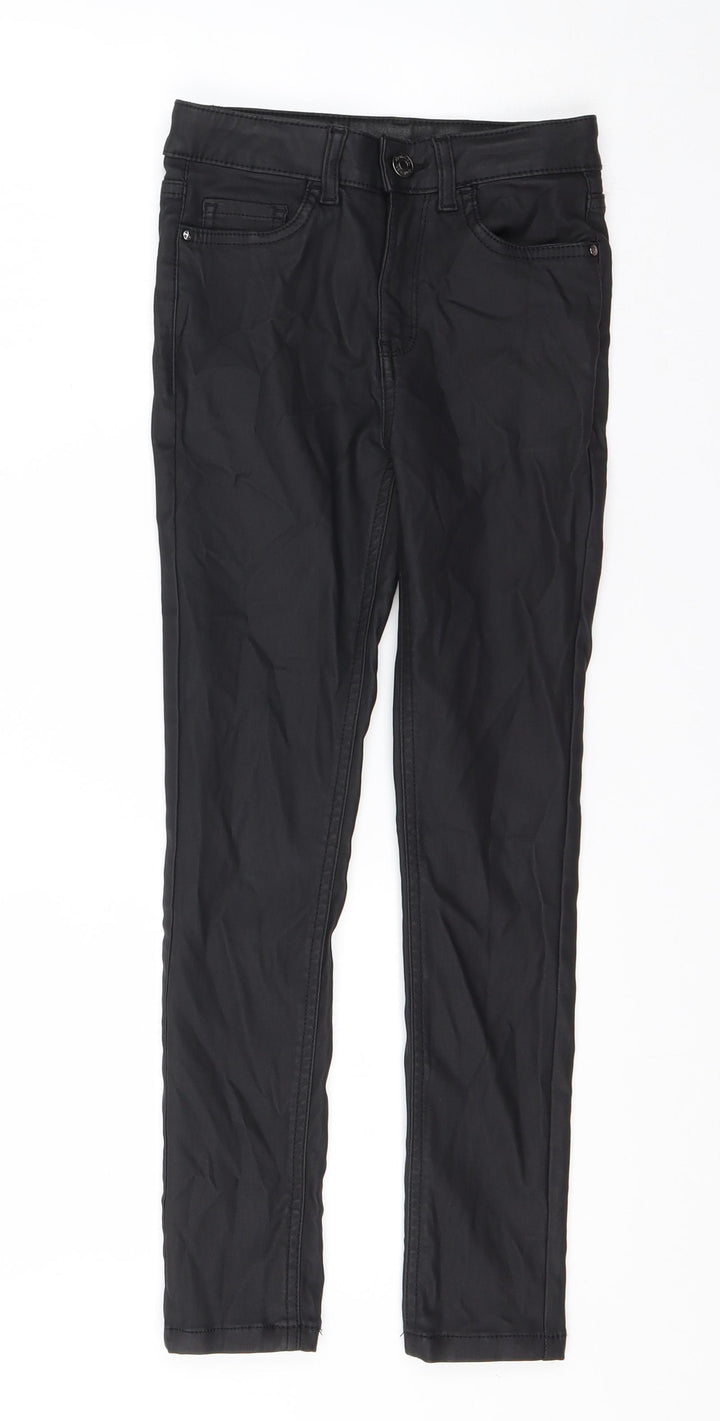 Denim & Co. Girls Black Viscose Pedal Pusher Trousers Size 8-9 Years Regular Button