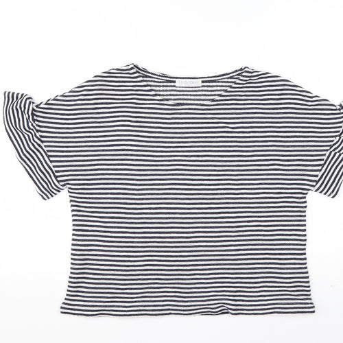 Lindstorm Womens Blue Striped Cotton Basic T-Shirt Size L Round Neck