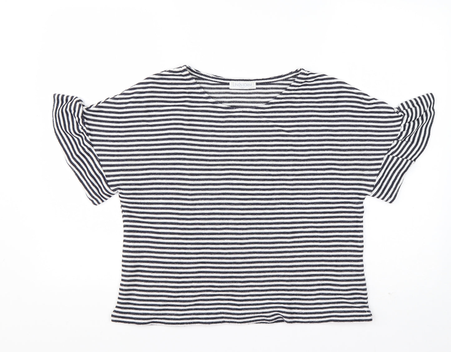 Lindstorm Womens Blue Striped Cotton Basic T-Shirt Size L Round Neck