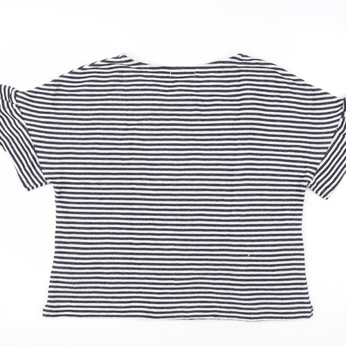 Lindstorm Womens Blue Striped Cotton Basic T-Shirt Size L Round Neck