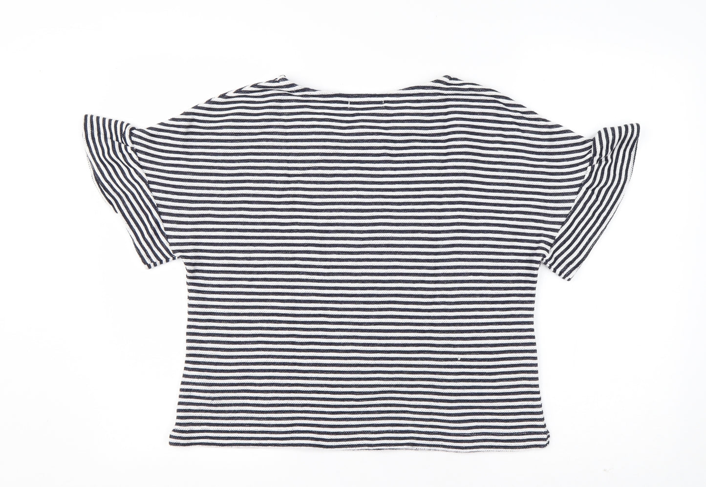 Lindstorm Womens Blue Striped Cotton Basic T-Shirt Size L Round Neck