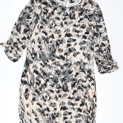H&M Womens Grey Geometric Polyester T-Shirt Dress  Size 8  Round Neck Pullover