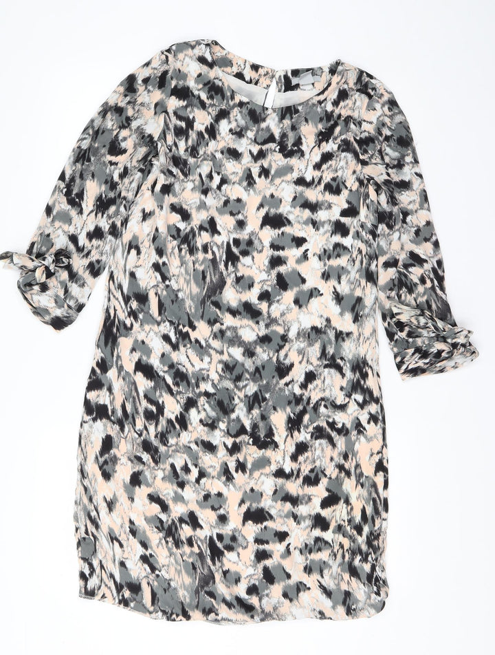 H&M Womens Grey Geometric Polyester T-Shirt Dress  Size 8  Round Neck Pullover