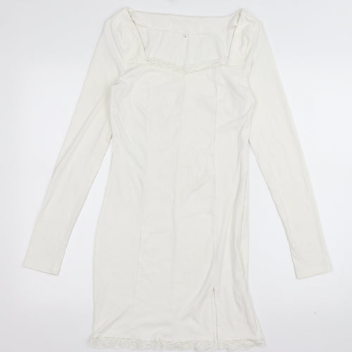 Preworn Womens White  Cotton Bodycon  Size L  Sweetheart Pullover