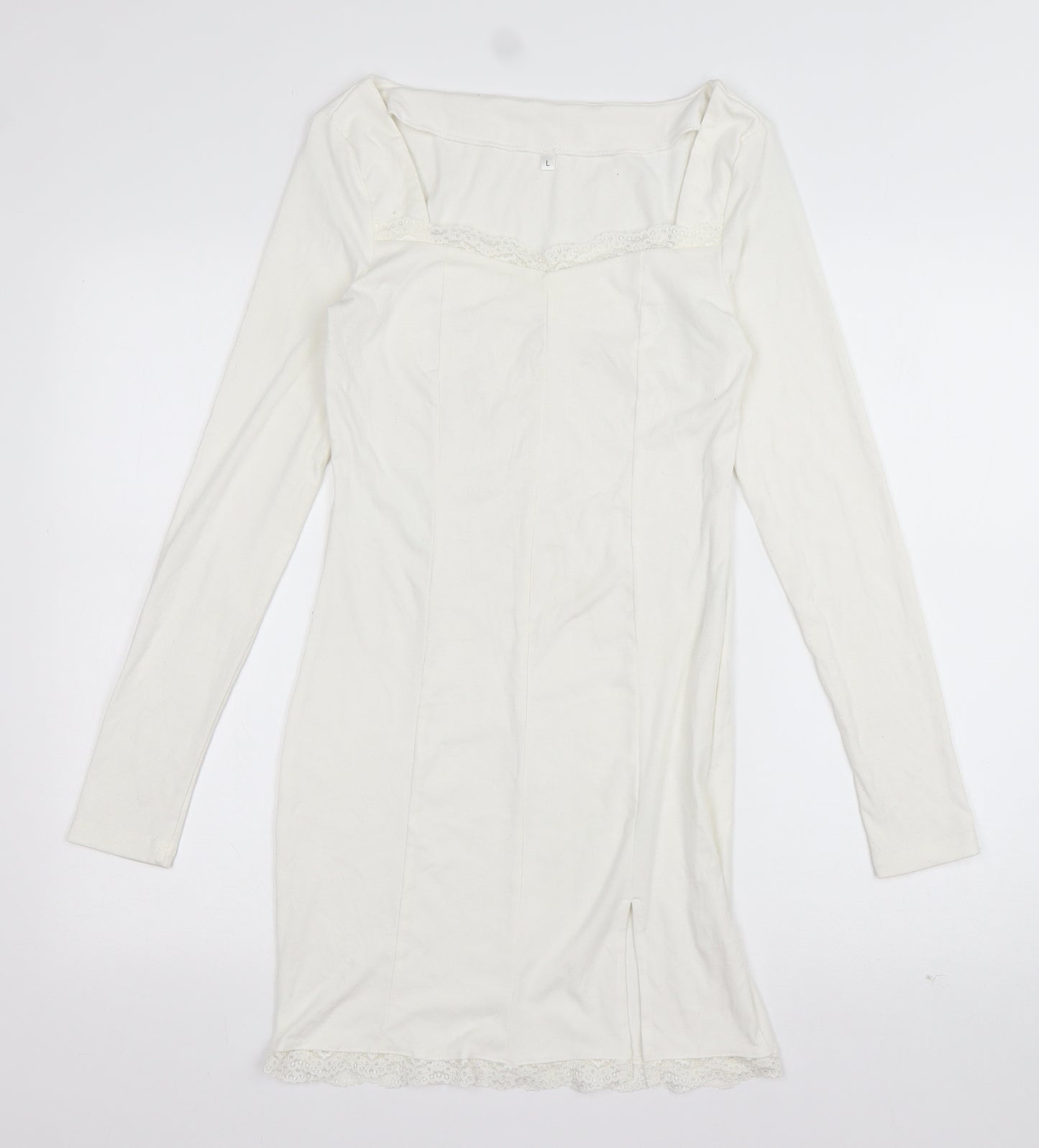 Preworn Womens White  Cotton Bodycon  Size L  Sweetheart Pullover