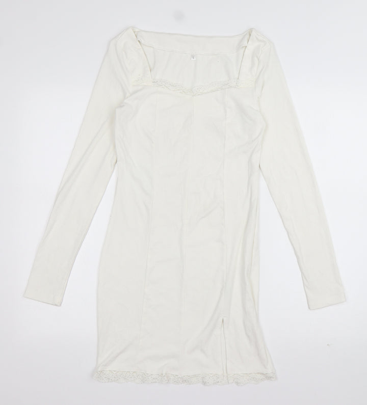 Preworn Womens White  Cotton Bodycon  Size L  Sweetheart Pullover