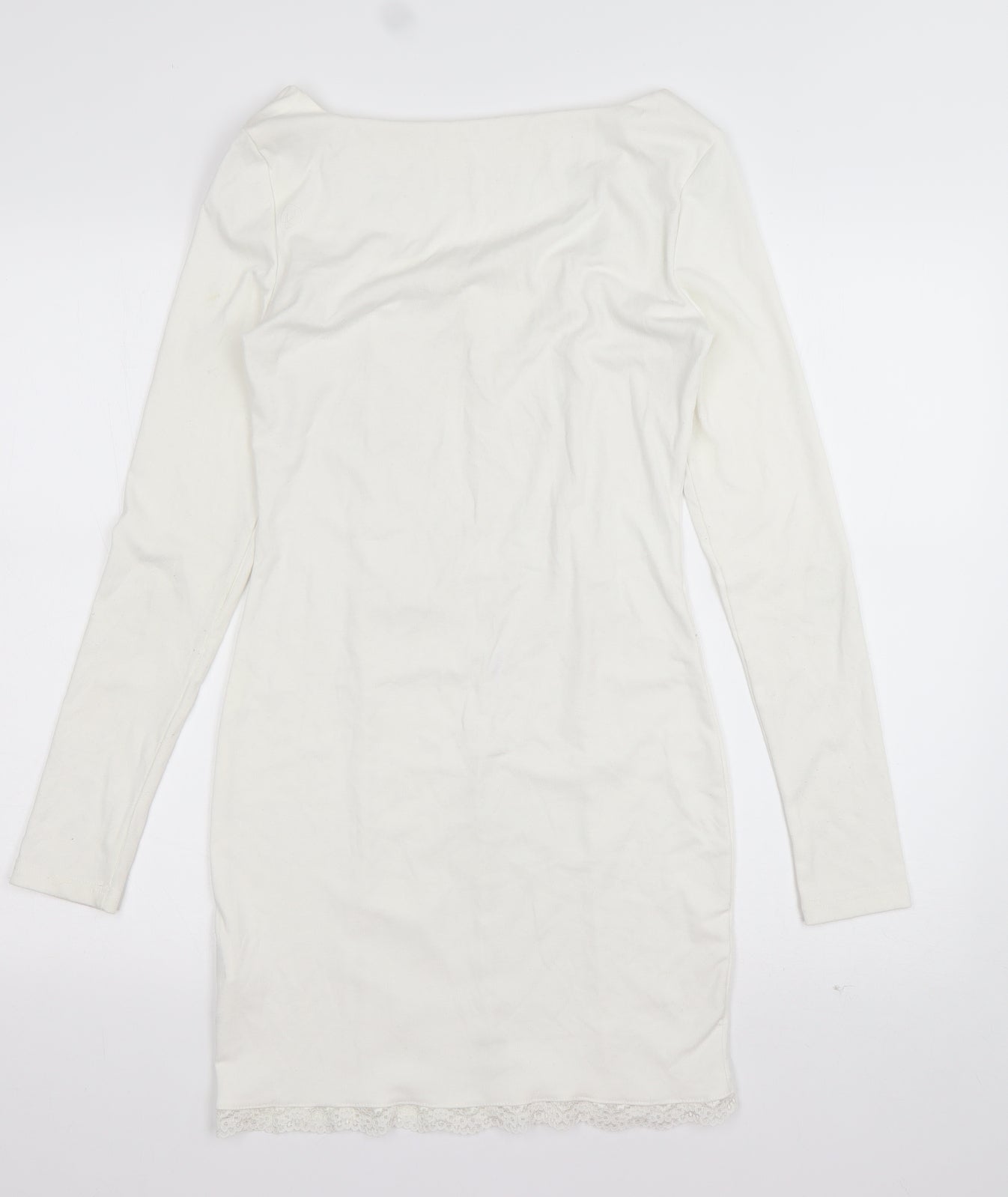 Preworn Womens White  Cotton Bodycon  Size L  Sweetheart Pullover