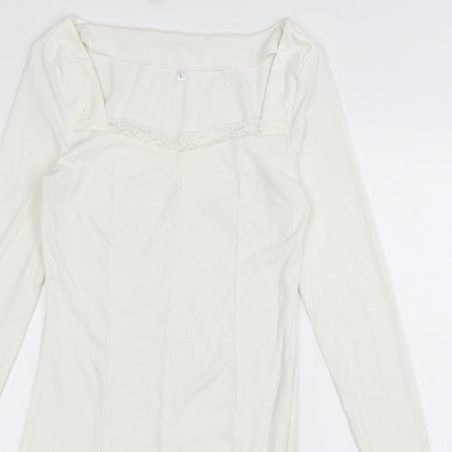 Preworn Womens White  Cotton Bodycon  Size L  Sweetheart Pullover