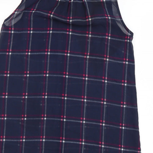 New Look Womens Blue Check Polyester Basic Button-Up Size 8 Collared