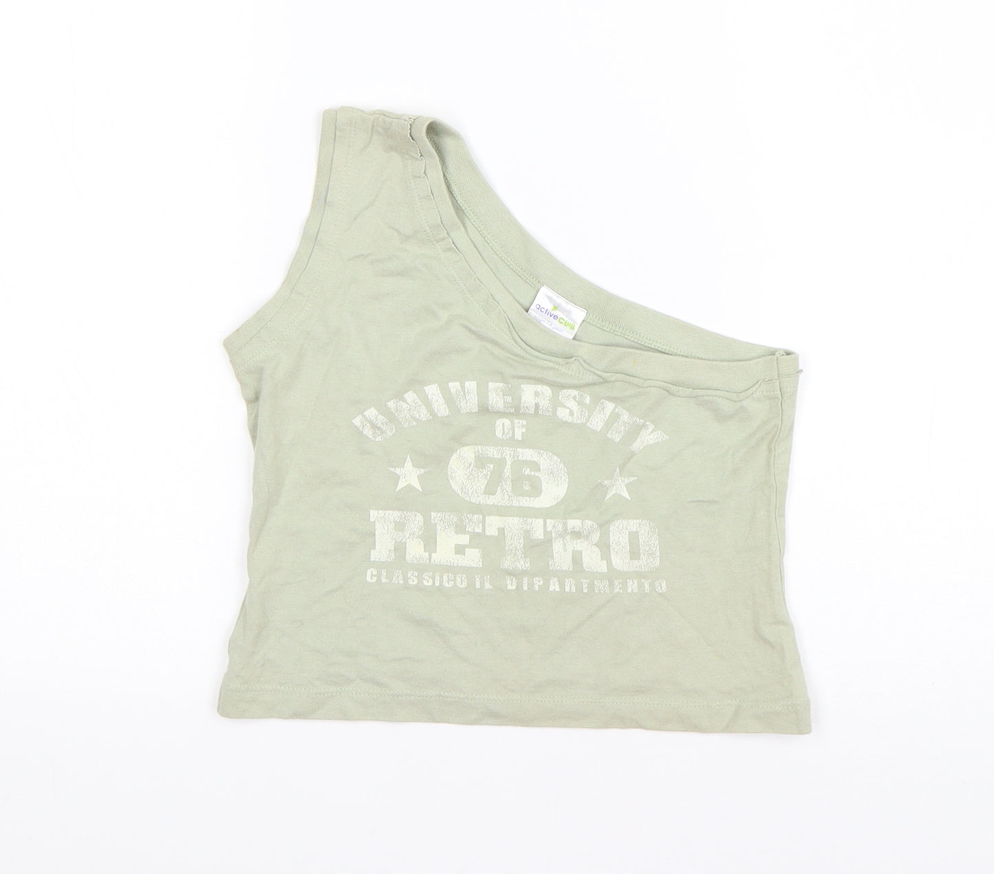 active club Girls Green  Cotton Basic Tank Size 7-8 Years One Shoulder Pullover - University of Retro