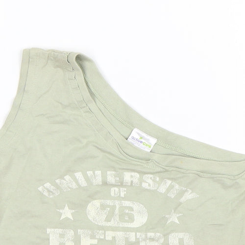 active club Girls Green  Cotton Basic Tank Size 7-8 Years One Shoulder Pullover - University of Retro