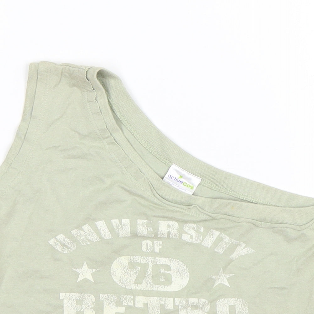active club Girls Green  Cotton Basic Tank Size 7-8 Years One Shoulder Pullover - University of Retro