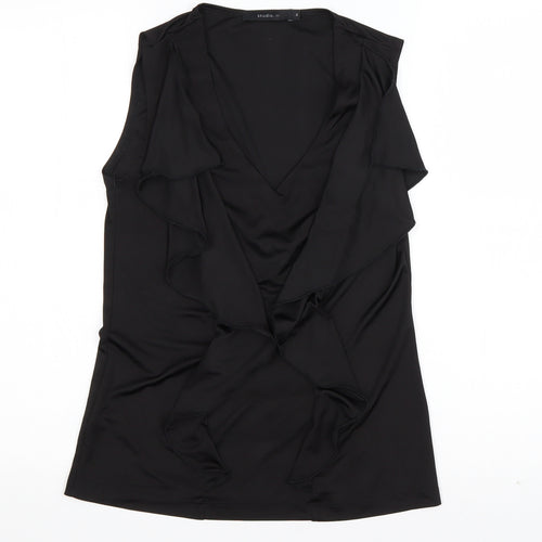 Studio.W Womens Black  Polyester Basic Tank Size 8 Round Neck - Ruffled