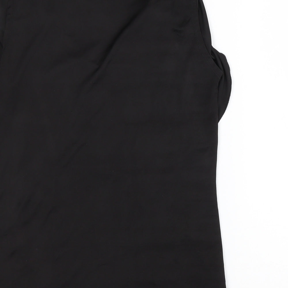 Studio.W Womens Black  Polyester Basic Tank Size 8 Round Neck - Ruffled