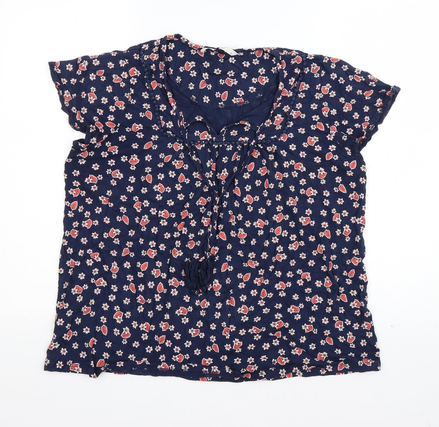 TU Womens Blue Floral Cotton Basic T-Shirt Size 14 Scoop Neck