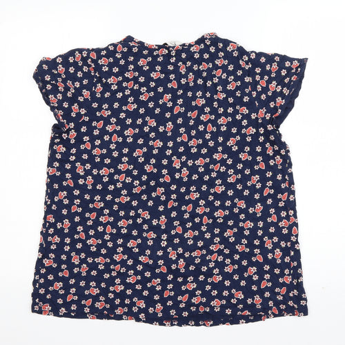 TU Womens Blue Floral Cotton Basic T-Shirt Size 14 Scoop Neck