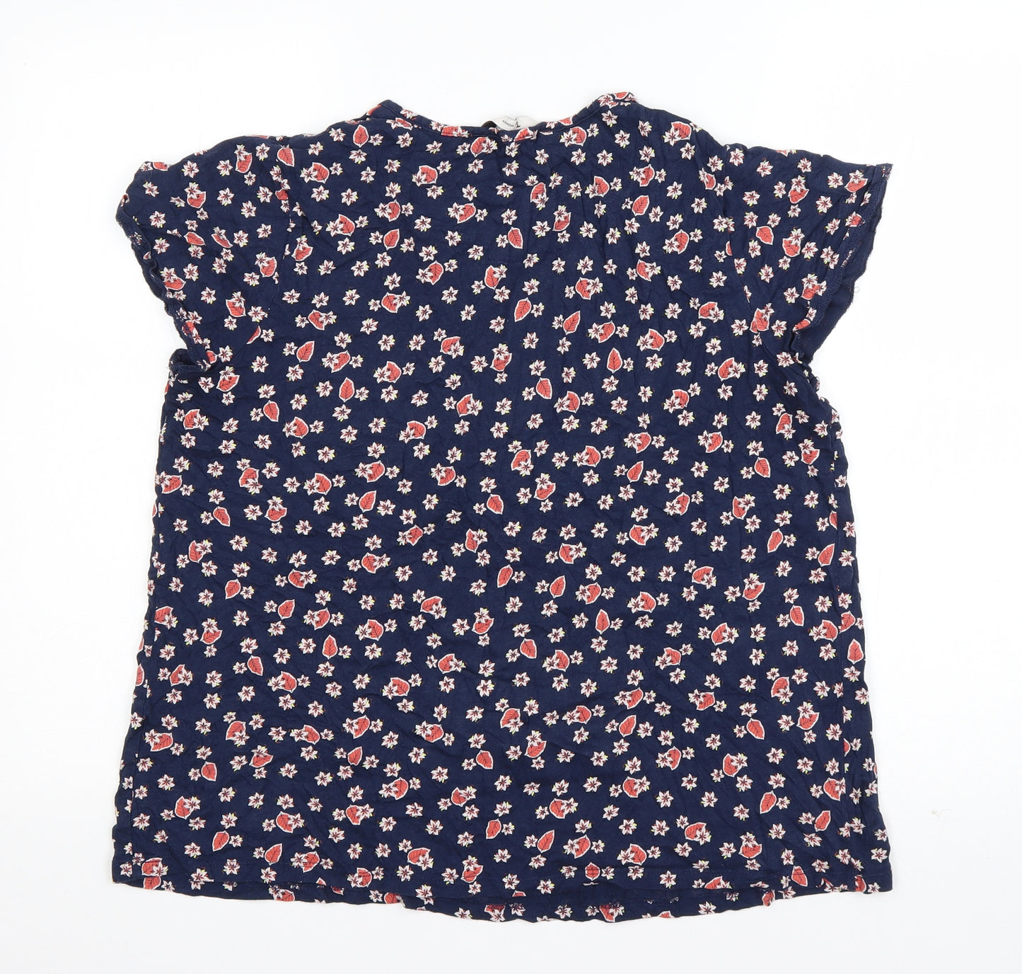TU Womens Blue Floral Cotton Basic T-Shirt Size 14 Scoop Neck