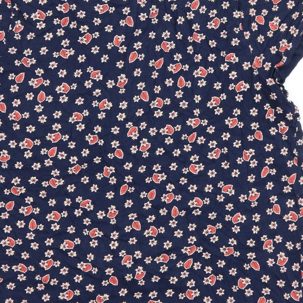 TU Womens Blue Floral Cotton Basic T-Shirt Size 14 Scoop Neck