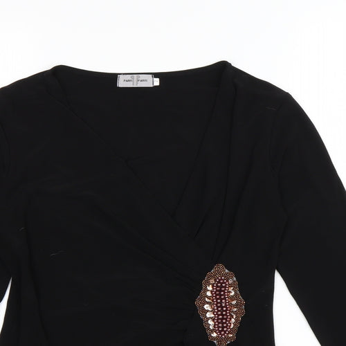Paris Paris Womens Black  Polyester Basic T-Shirt Size S V-Neck - Embellished