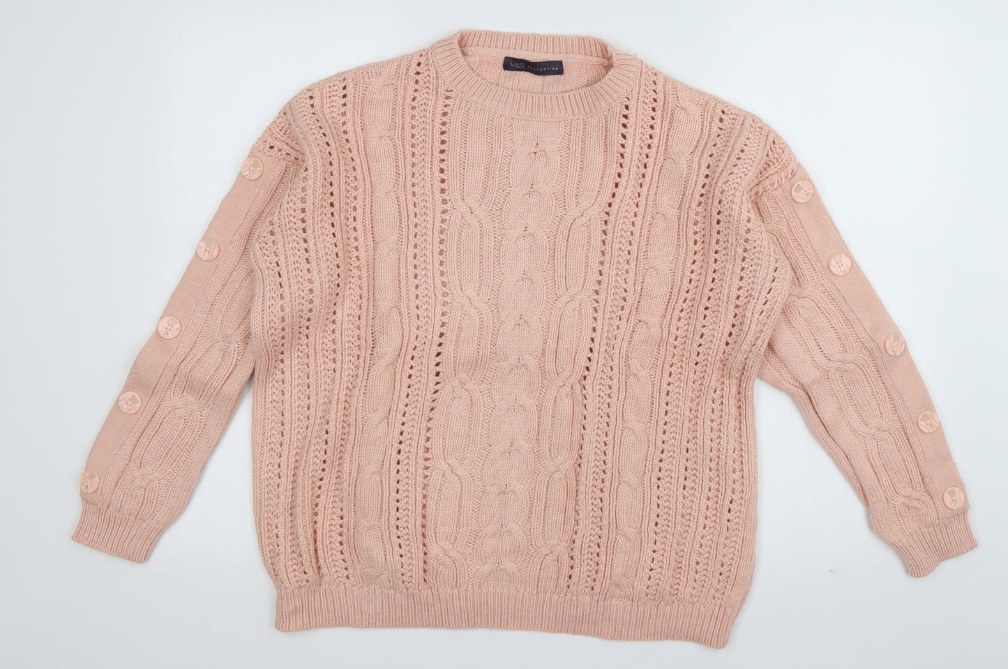 Marks and Spencer Womens Pink Crew Neck  Cotton Pullover Jumper Size 16
