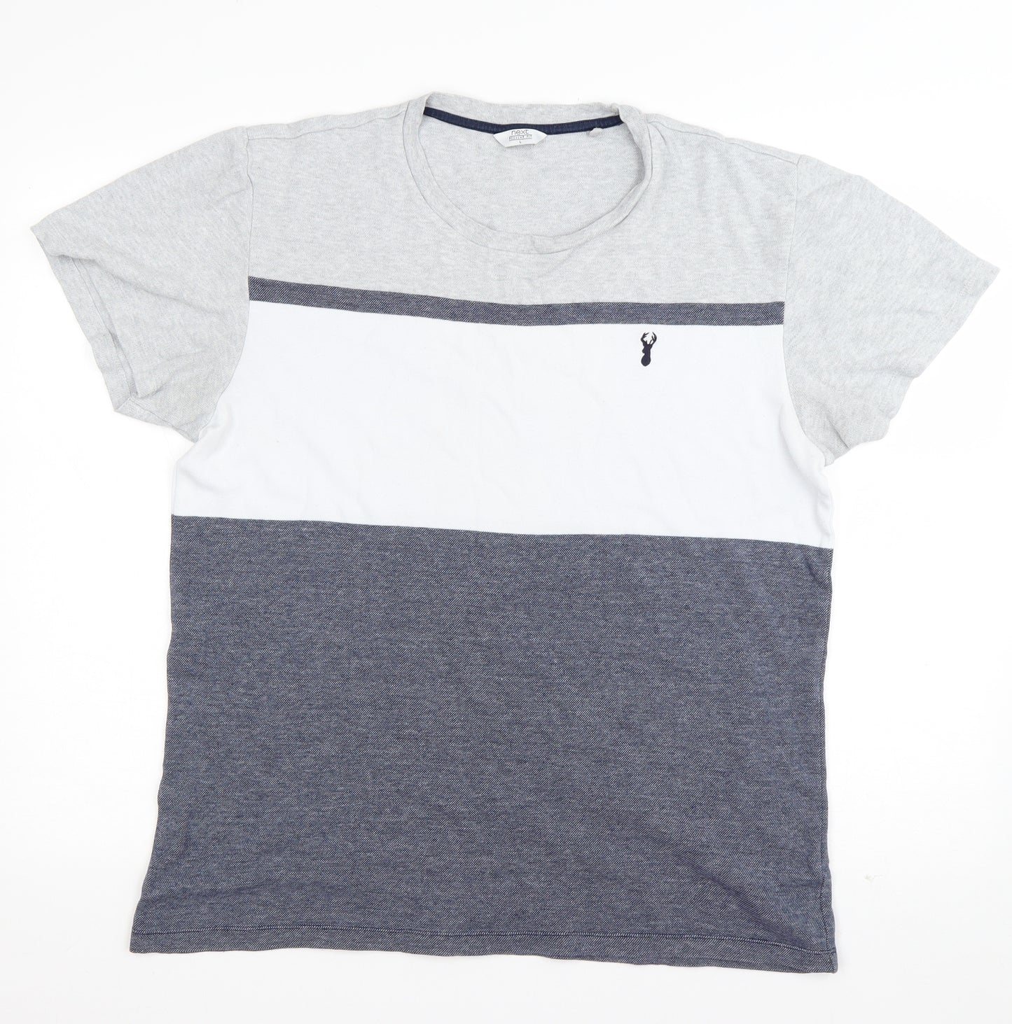 NEXT Mens Blue Striped Cotton  T-Shirt Size M Round Neck