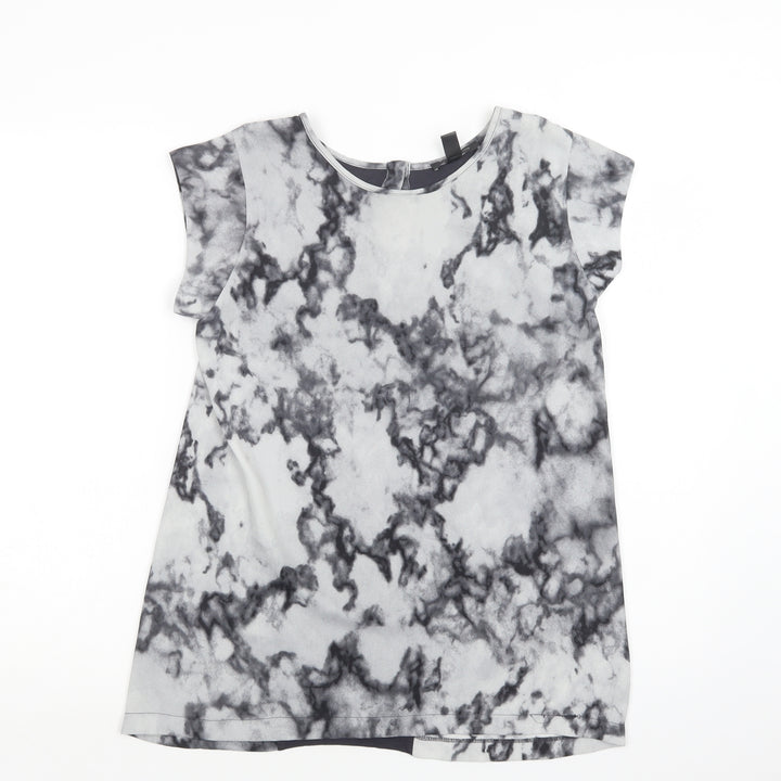 Mango Womens Grey Geometric Polyester Basic Blouse Size S Round Neck