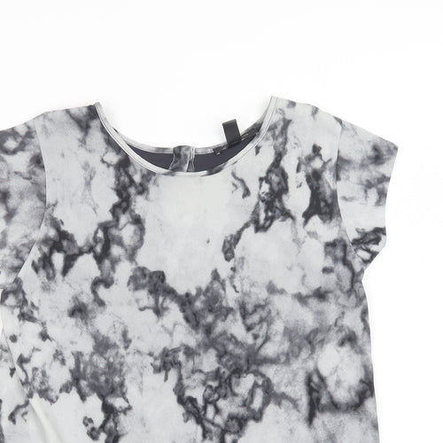 Mango Womens Grey Geometric Polyester Basic Blouse Size S Round Neck
