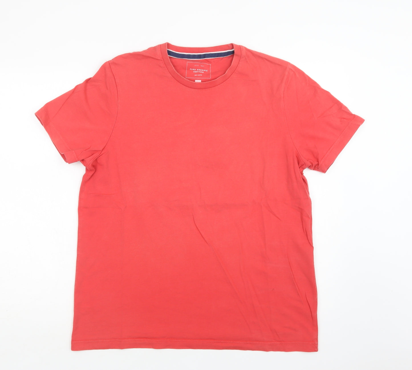 John Lewis Mens Red  Cotton  T-Shirt Size L Crew Neck