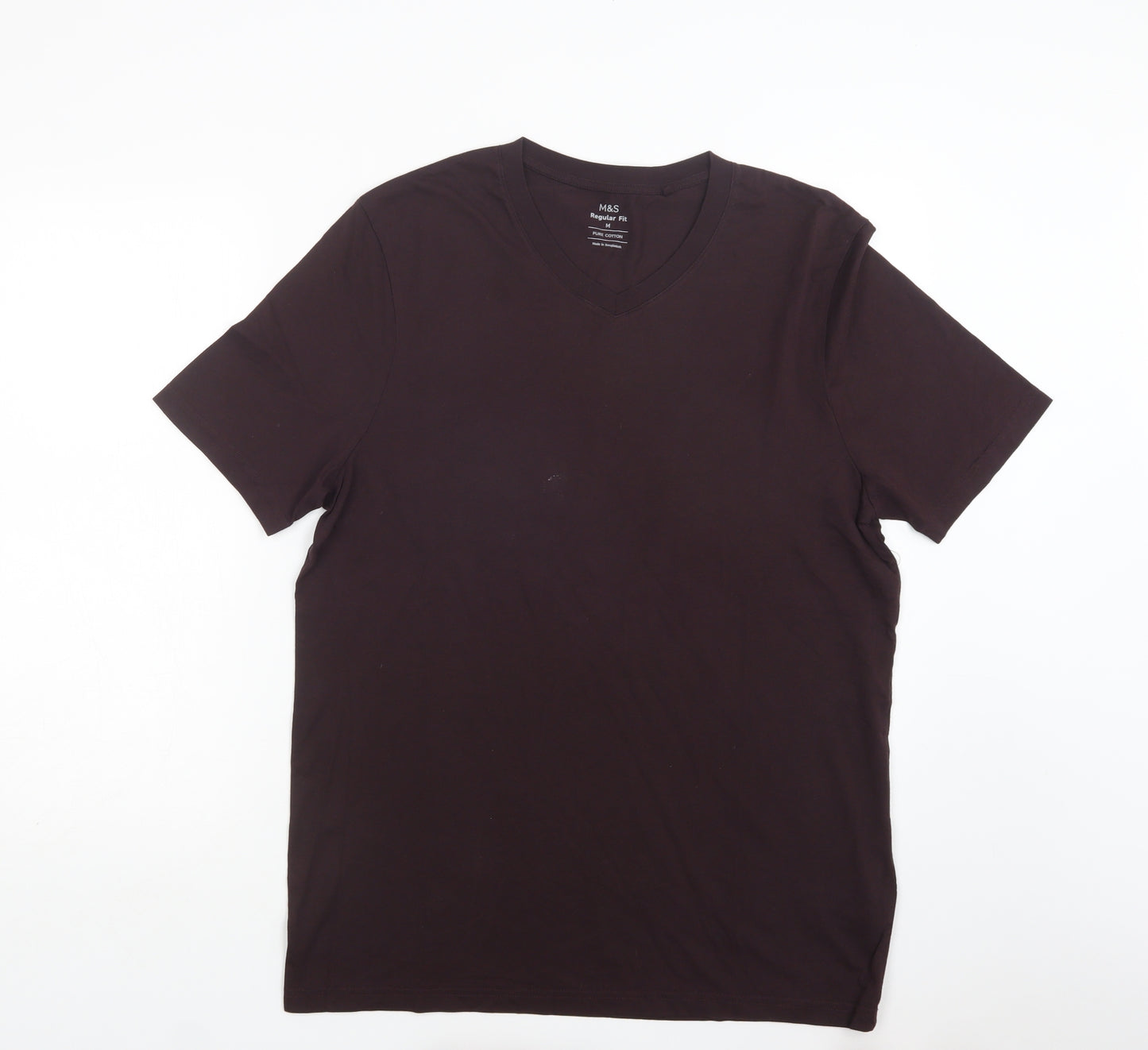 M&S Mens Purple  Cotton  T-Shirt Size M V-Neck