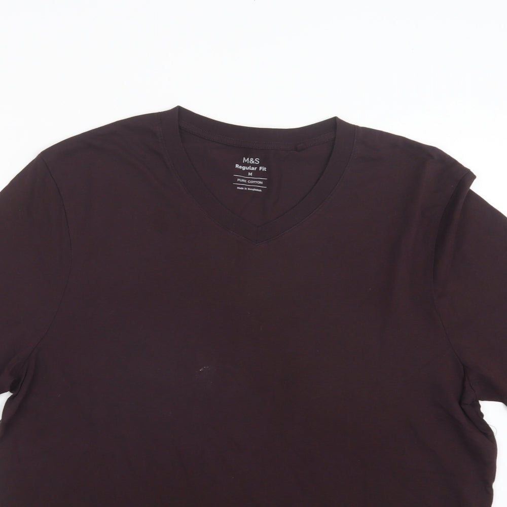M&S Mens Purple  Cotton  T-Shirt Size M V-Neck