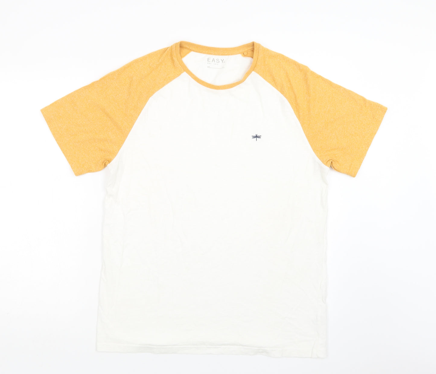 Matalan Mens White Colourblock Cotton  T-Shirt Size L Crew Neck
