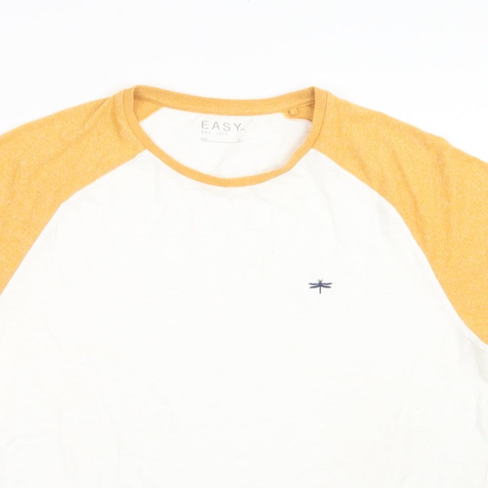 Matalan Mens White Colourblock Cotton  T-Shirt Size L Crew Neck
