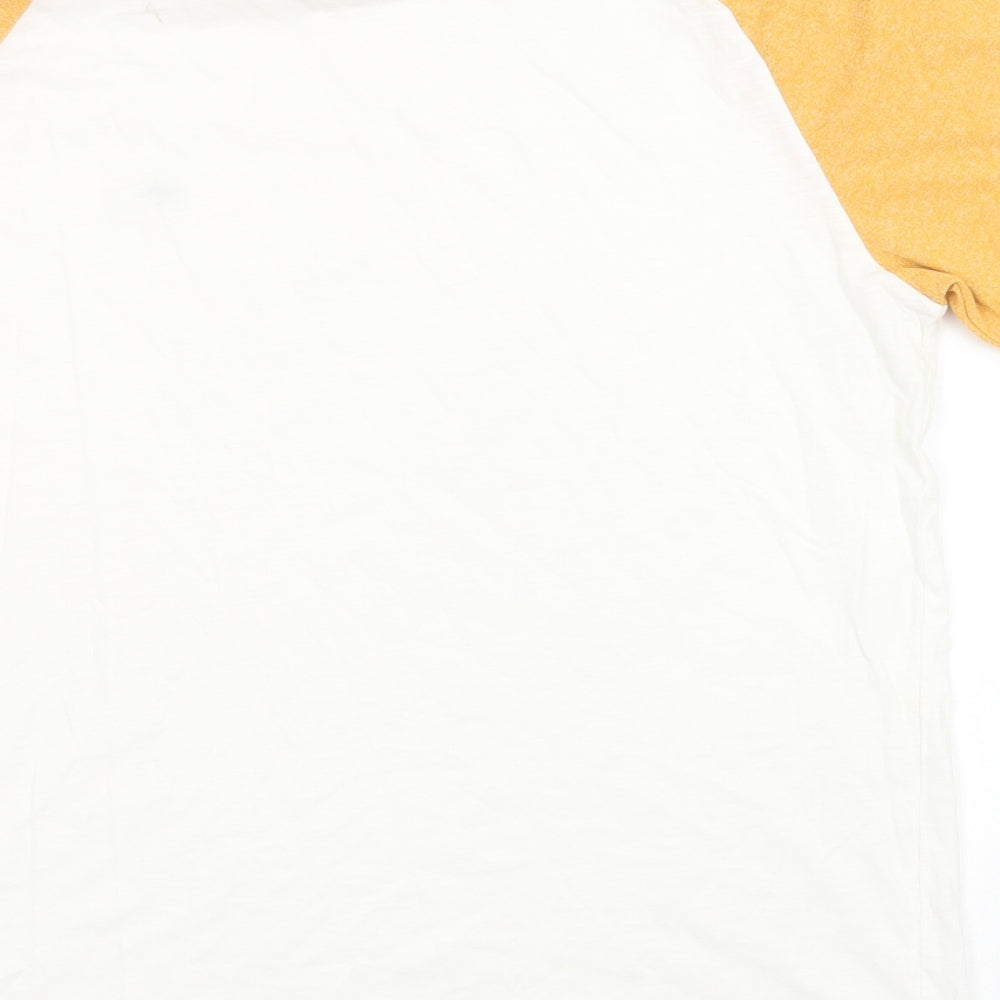 Matalan Mens White Colourblock Cotton  T-Shirt Size L Crew Neck
