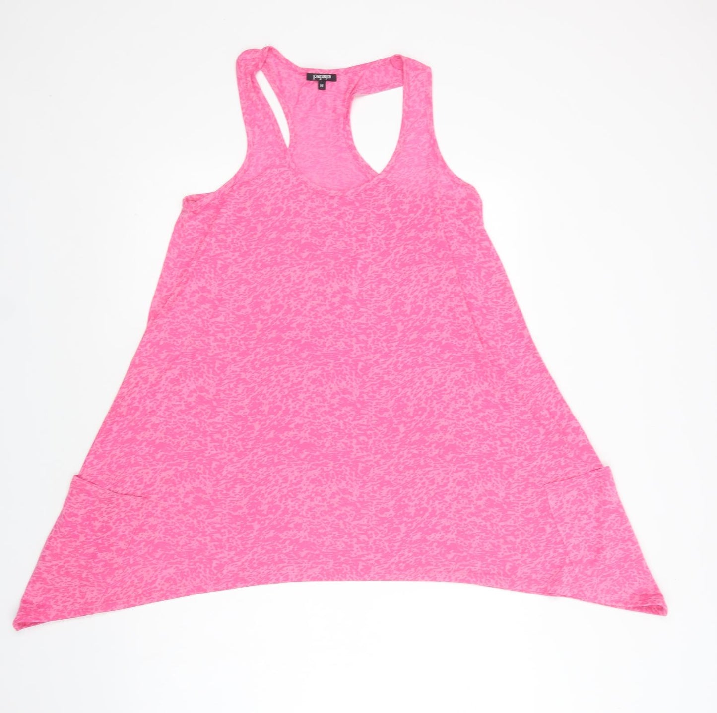 Papaya Womens Pink Animal Print Polyester Basic Tank Size 14 Scoop Neck