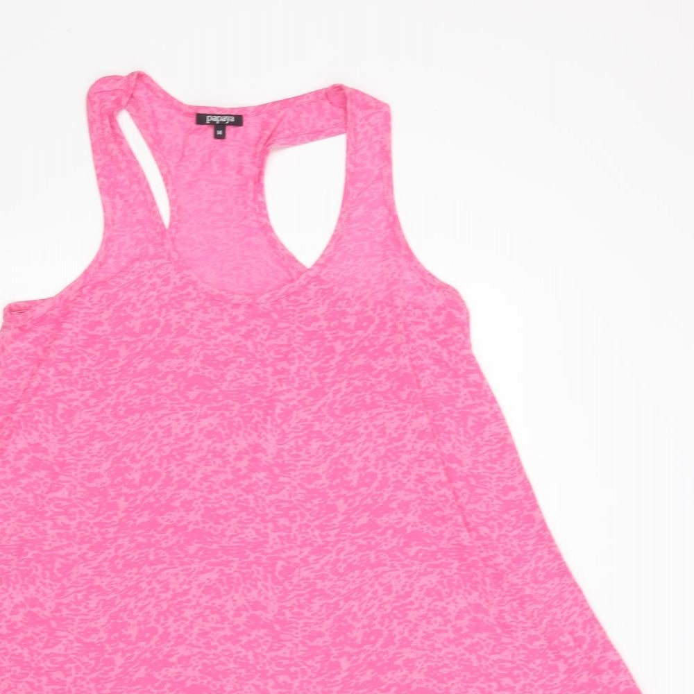 Papaya Womens Pink Animal Print Polyester Basic Tank Size 14 Scoop Neck