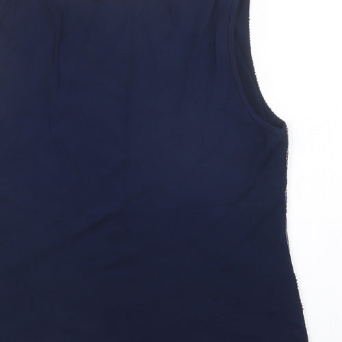 Punt Roma Womens Blue Striped Cotton Basic Blouse Size L Round Neck