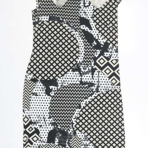 Eroke Womens Black Geometric Polyacrylate Fibre Pencil Dress  Size L  Round Neck
