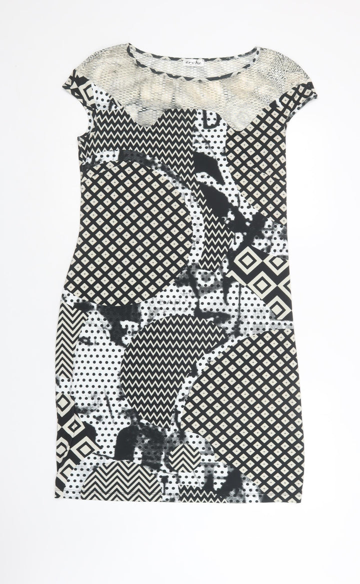 Eroke Womens Black Geometric Polyacrylate Fibre Pencil Dress Size L Round Neck