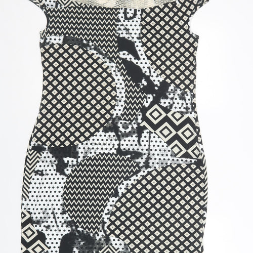 Eroke Womens Black Geometric Polyacrylate Fibre Pencil Dress  Size L  Round Neck