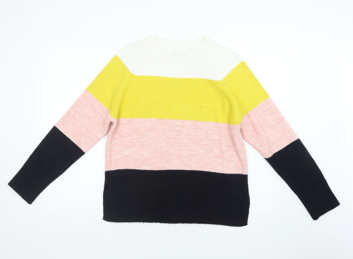 F&F Womens Multicoloured Crew Neck Striped Acrylic Pullover Jumper Size 12