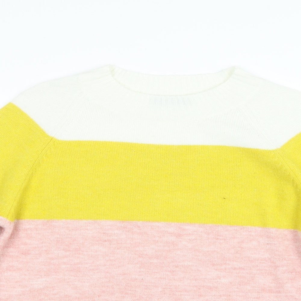 F&F Womens Multicoloured Crew Neck Striped Acrylic Pullover Jumper Size 12