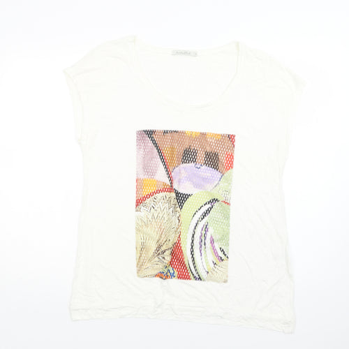 Maloka Womens White  Polyester Basic Blouse Size L Round Neck